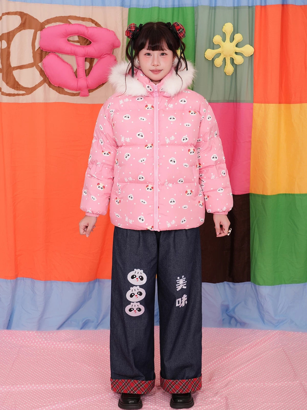 NIKKOU - Steamed Bun Embroidered Wide-Leg Jeans pants Nikkou home