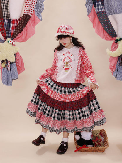 SemenCoicis - Vintage Plaid Patchwork Lace Skirt skirt SemenCoicis