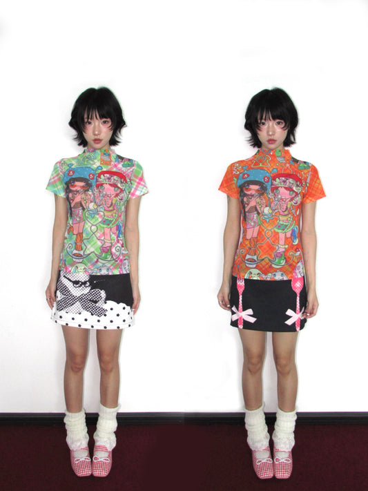 OurHappy Retro Candy Color Tee | Mesh Short Sleeve T-Shirt | Dual Tone Harajuku Style tshirt Our Happy