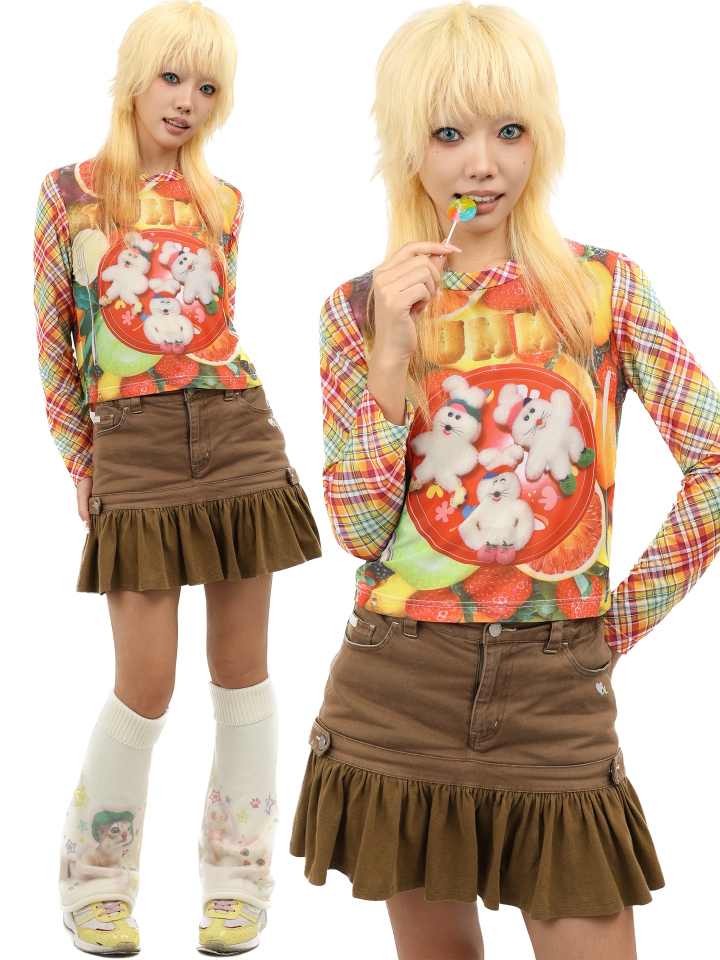 NIHON KIDS - Decora Kei Long Sleeve Top Colorful Cute