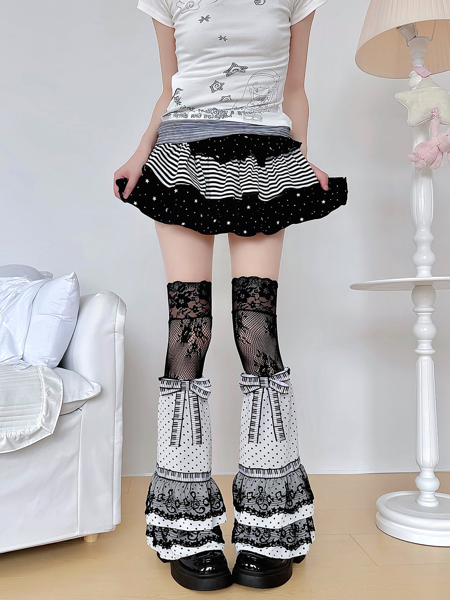 Vintage Piano Note Lace Leg Warmers sock left
