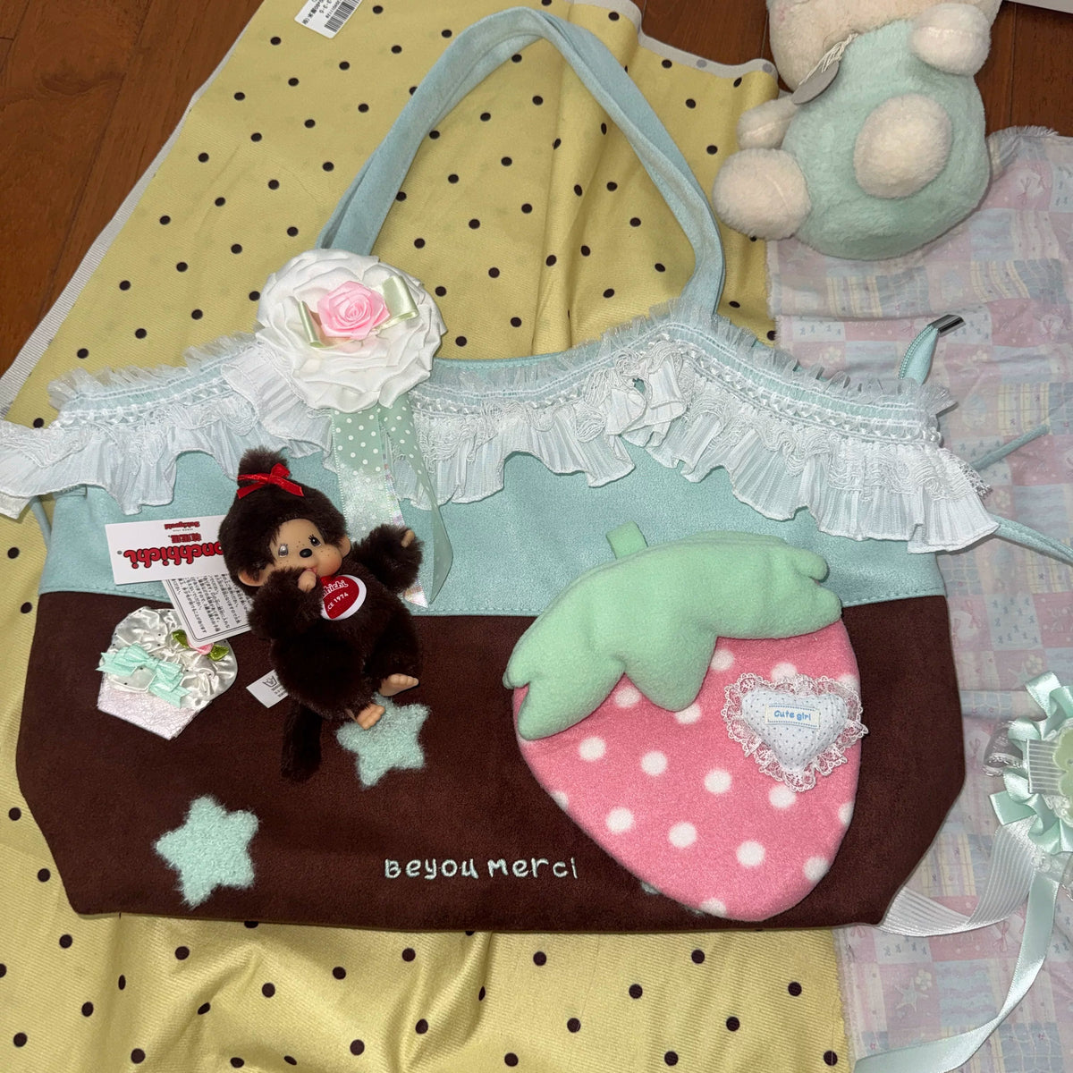 Hottie - Vintage Strawberry Star Plush Tote Bag bag Hottie