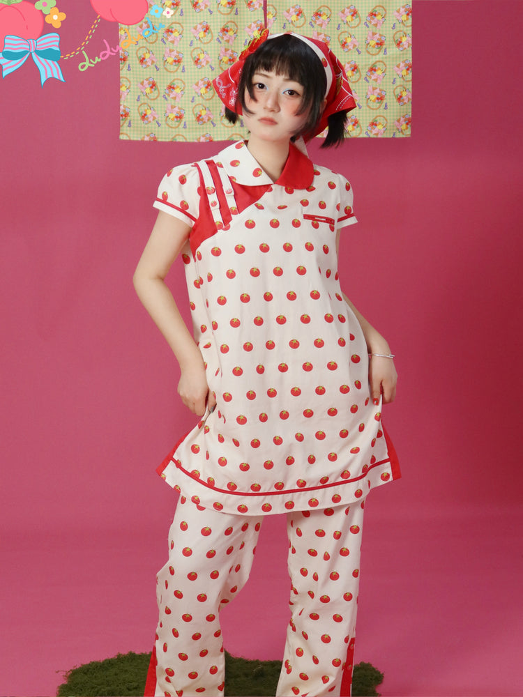 Kawaii Qipao Dress – Tomato Button Patchwork dress LULULULU