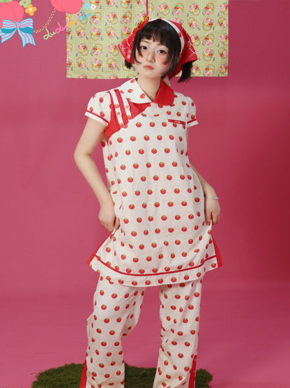 Kawaii Qipao Dress – Tomato Button Patchwork dress LULULULU