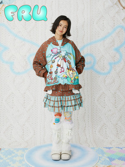 frufru - Kawaii Corduroy Skirt Brown Wing Design Skirt skirt frufru