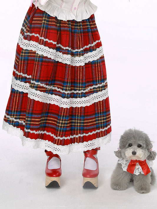 SOS MEME CLUB - Showa Retro Christmas Red Plaid Skirt skirt SOS MEME CLUB