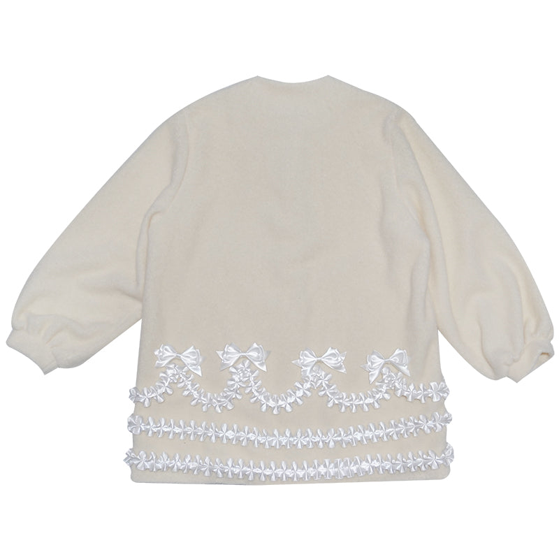 Daytoday Everyday Institute - Girly Wool Look Coat Cream Lace Puff Sleeve coat daytoday everyday institute