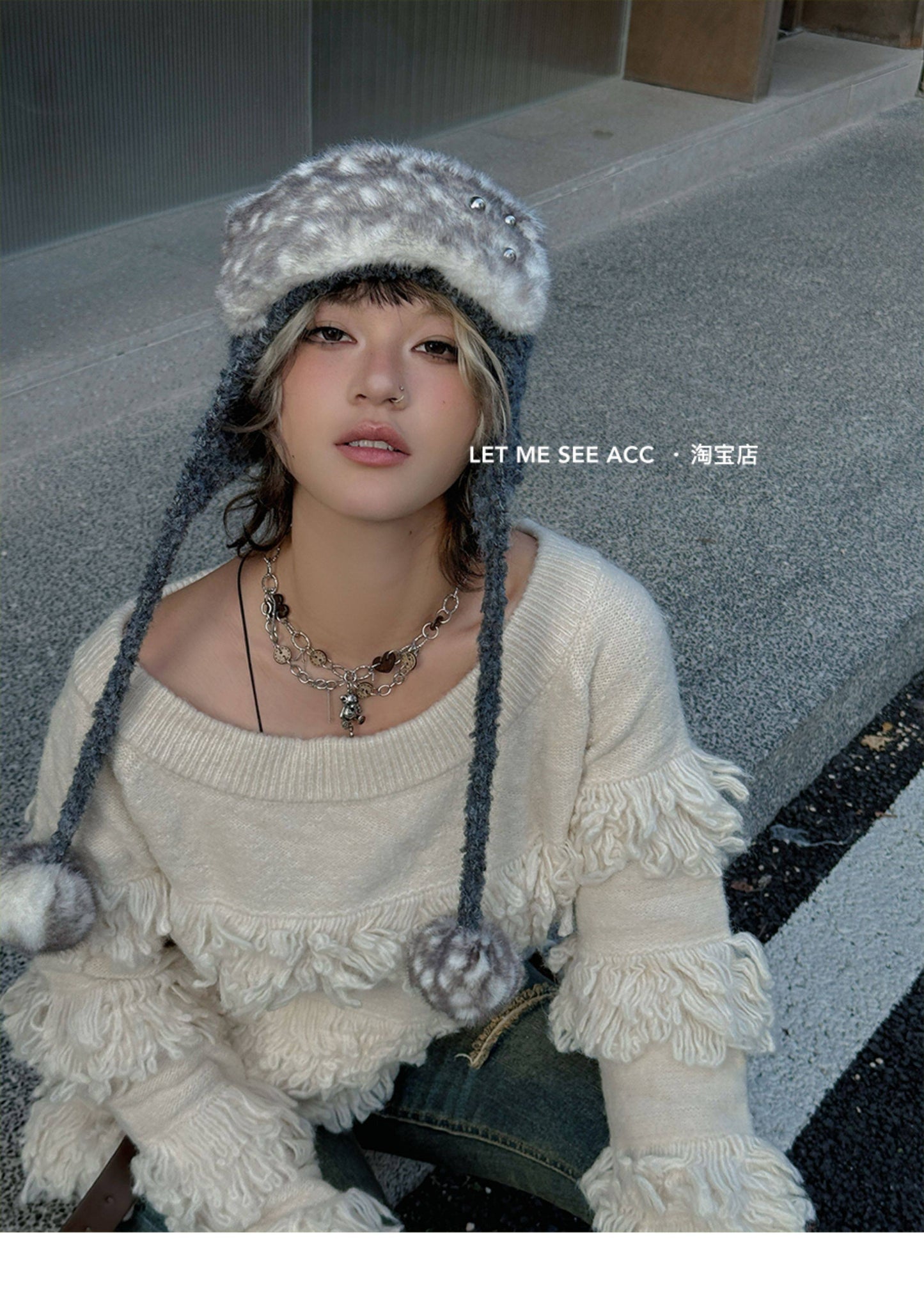LET ME SEE - Y2K Subculture Plush Ear Flap Beanie hat let me see