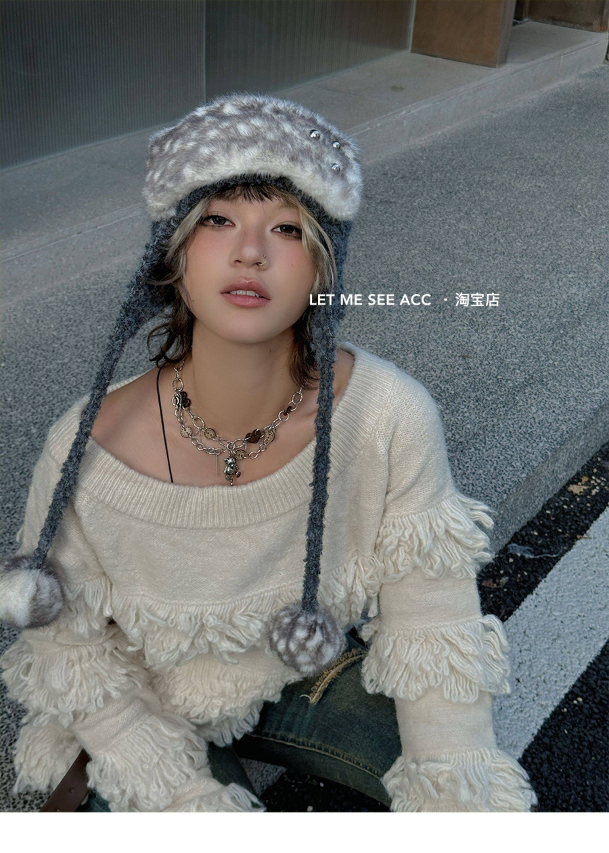 LET ME SEE - Y2K Subculture Plush Ear Flap Beanie hat let me see