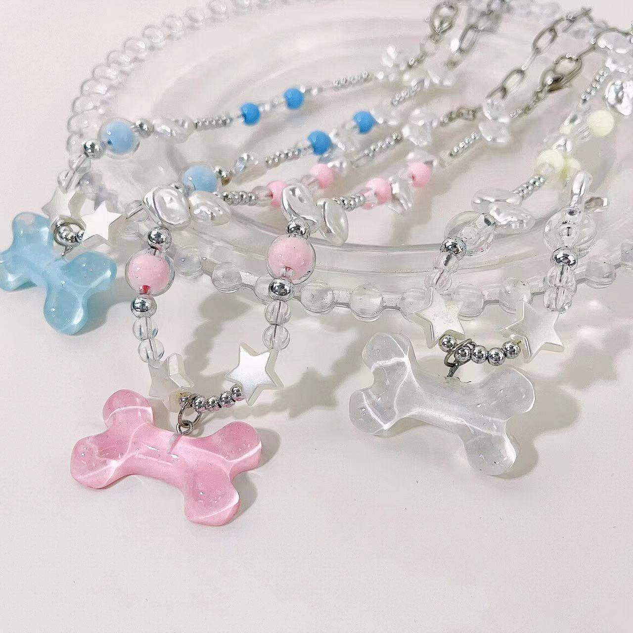 Y2K Clear Bone Pendant Necklace necklace none