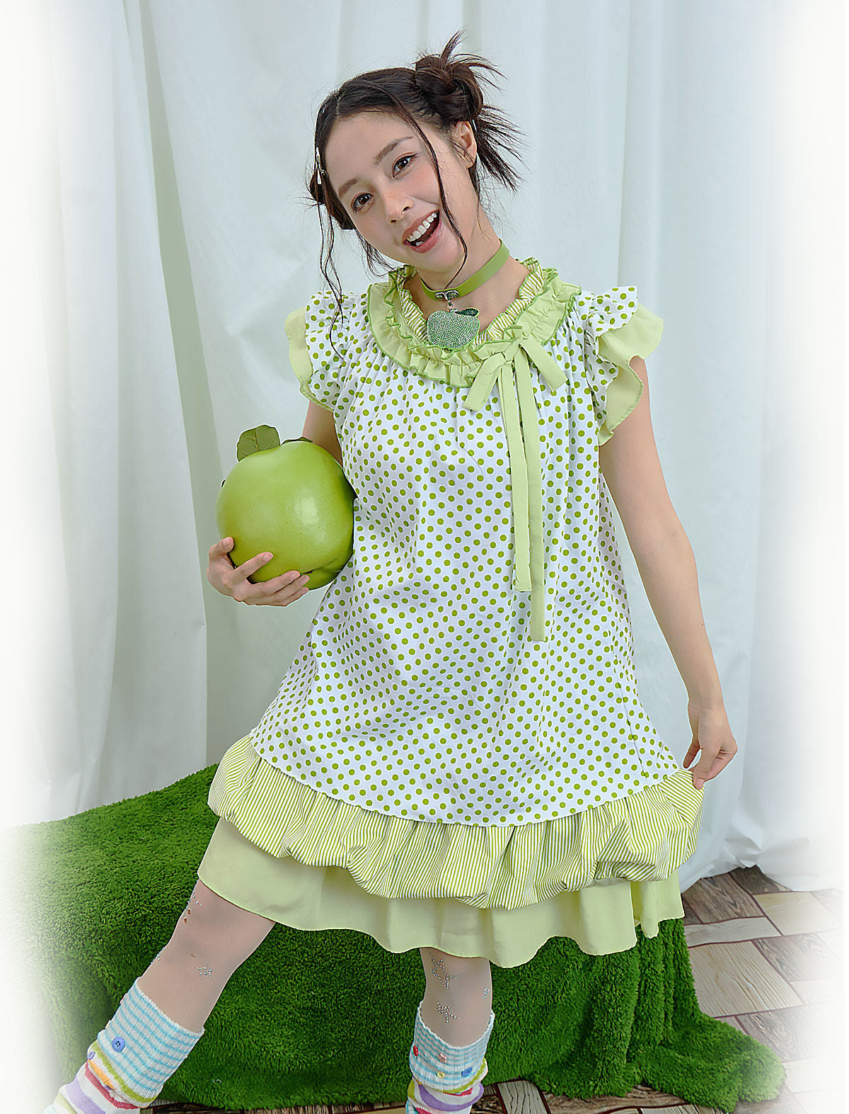Moon Meadow - Green Polka Tiered Dress dress Moon Meadow