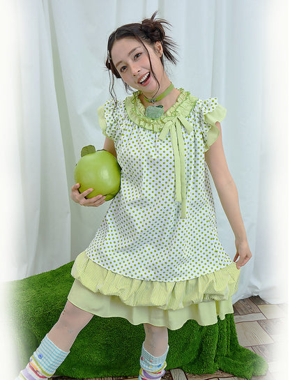 Moon Meadow - Green Polka Tiered Dress dress Moon Meadow