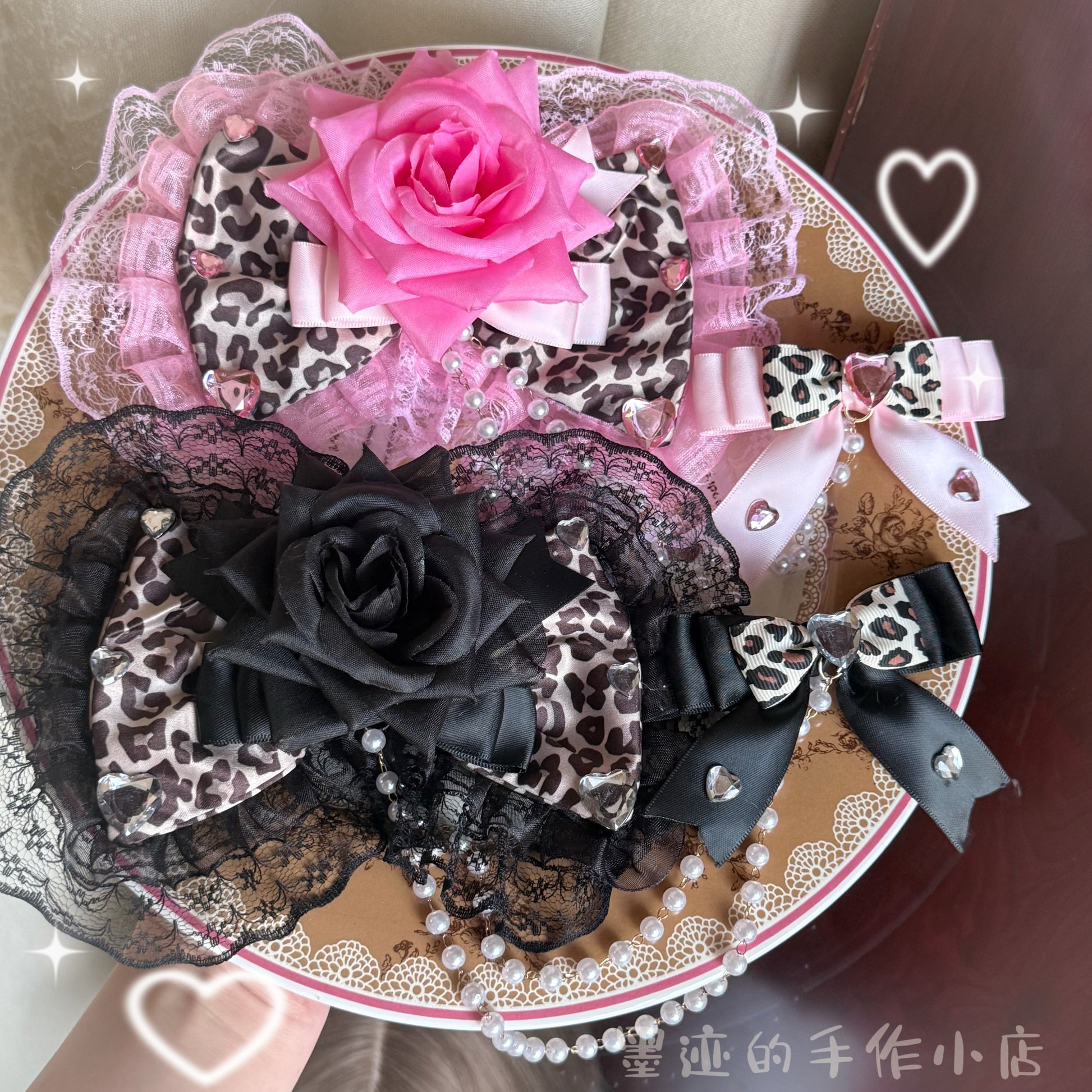 Gyaru Black Leopard Lace Bow Hair Clip hair clip moji