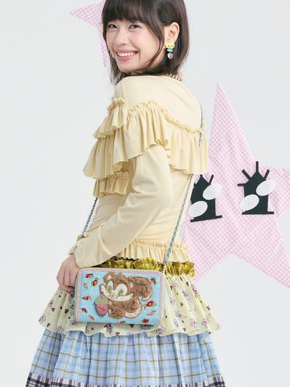 tntntutu - Blue Plush Pinecone Embroidered Passport Bag bag tntntutu