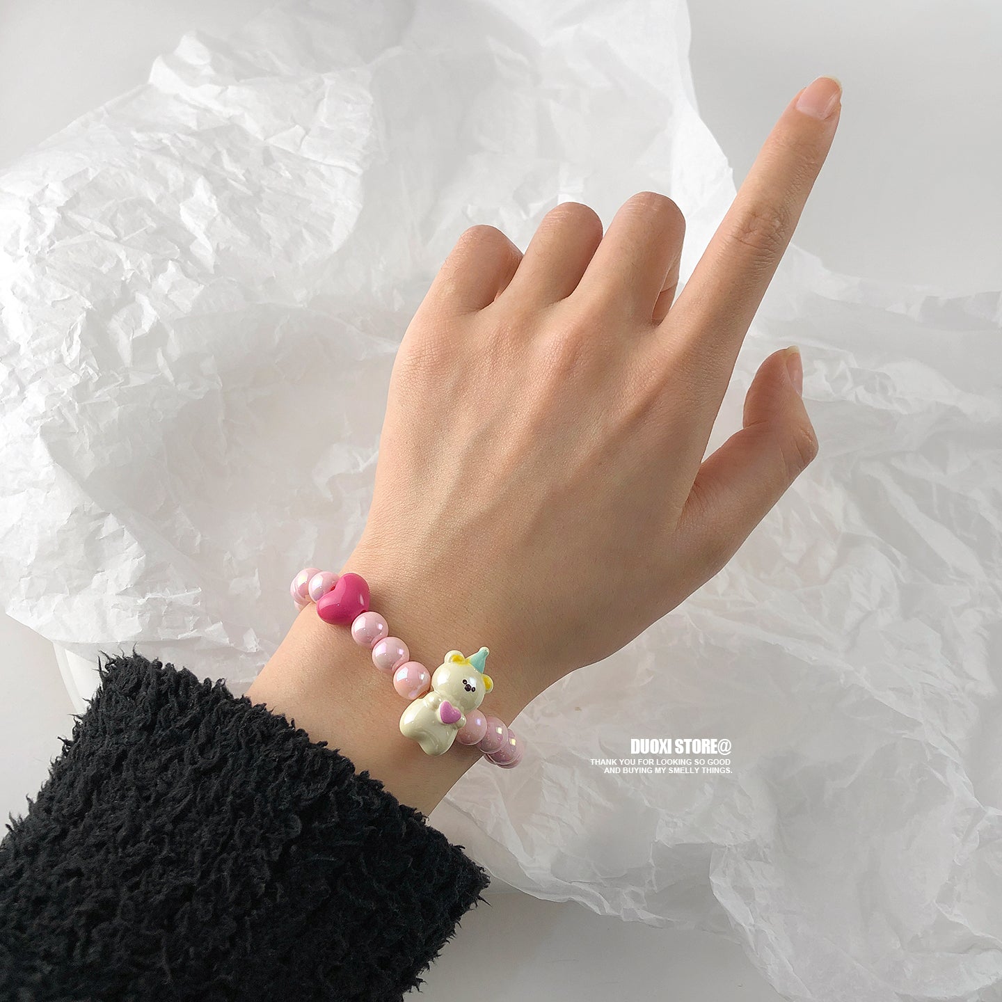 DuoXi - Pink Bear Heart Bead Bracelet bracelet DuoXi