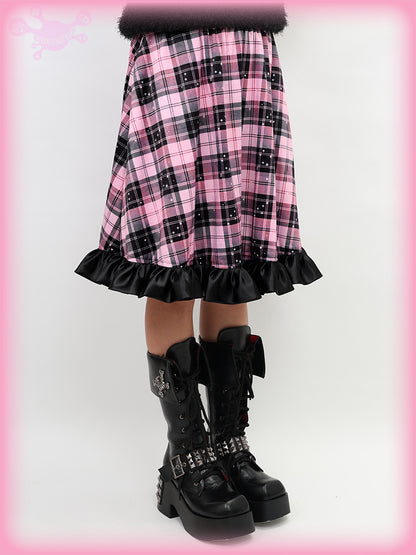 Nihon Kids - Pink Gothic Star Plaid Flared Skirt skirt NIHON KIDS