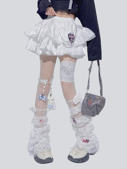 FANLOVEGIRL - White Lace Tiered Mini Skirt skirt FANLOVEGIRL