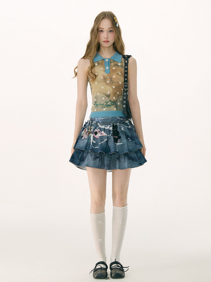ziziFei - Blue Bunny Chain Mini Skirt skirt ziziFei