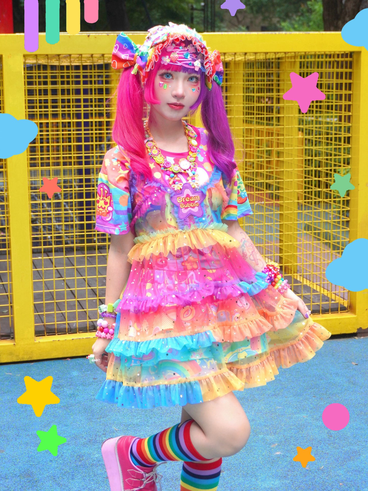 Dream Bubble - Decora Kei Rainbow Gradient Tulle Slip Dress skirt Dream Bubble