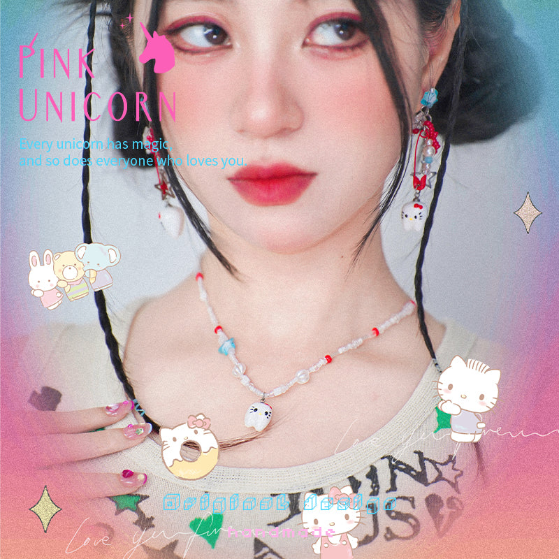 Pink Unicorn - Kawaii Beaded Kitty Pendant Necklace necklace pink unicorn