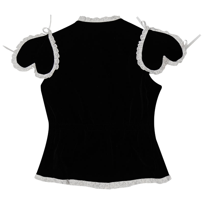 daytoday everyday institute - Girly Fashion Removable Sleeve Heart Velvet Top Vest vest daytoday everyday institute