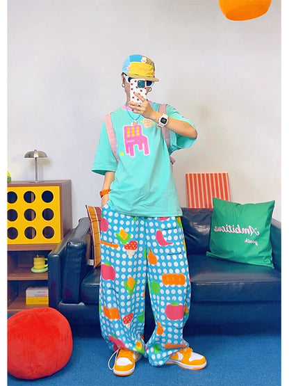 KURIOSITAET - Dopamine Blue Fruit Print Pants pants KURIOSITAET