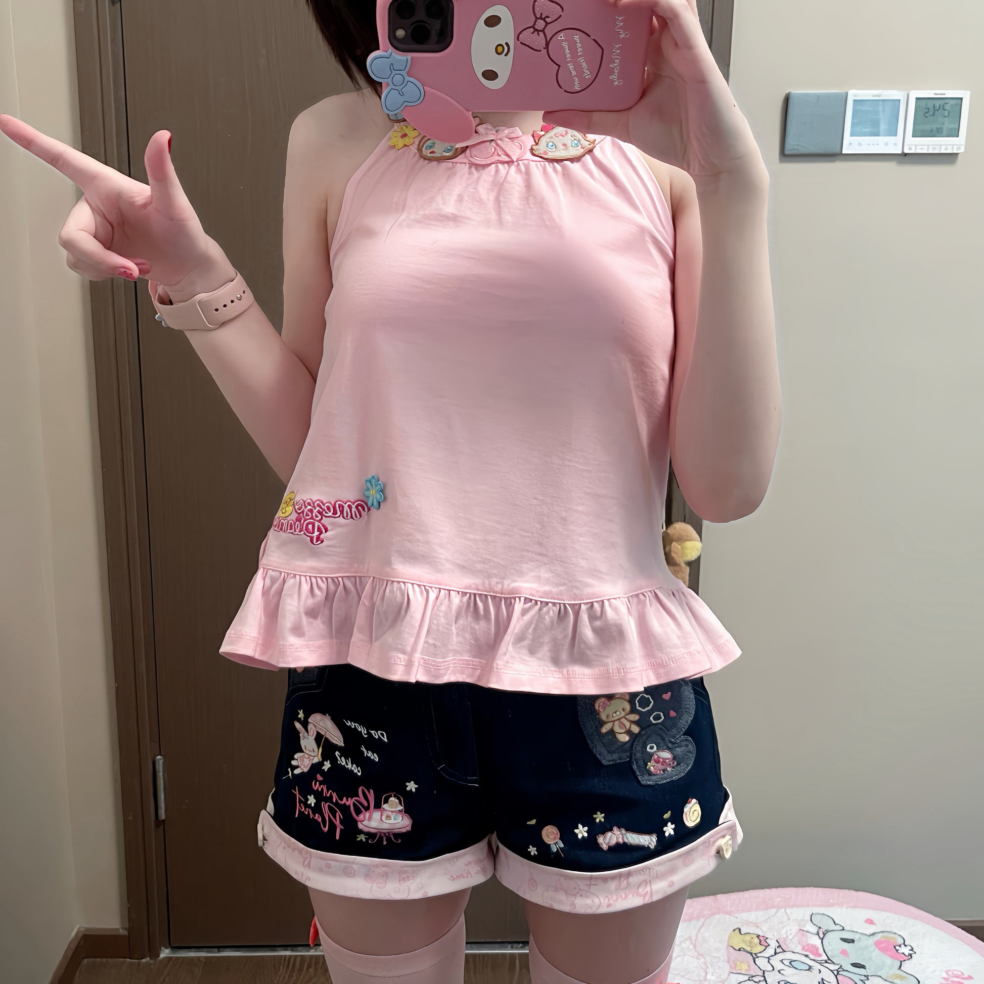 Bunny Planet - Navy Bunny Embroidered Denim Shorts shorts bunnyplanet