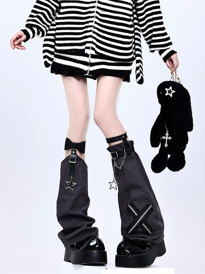 Pink Black Cross Chain Leg Warmers