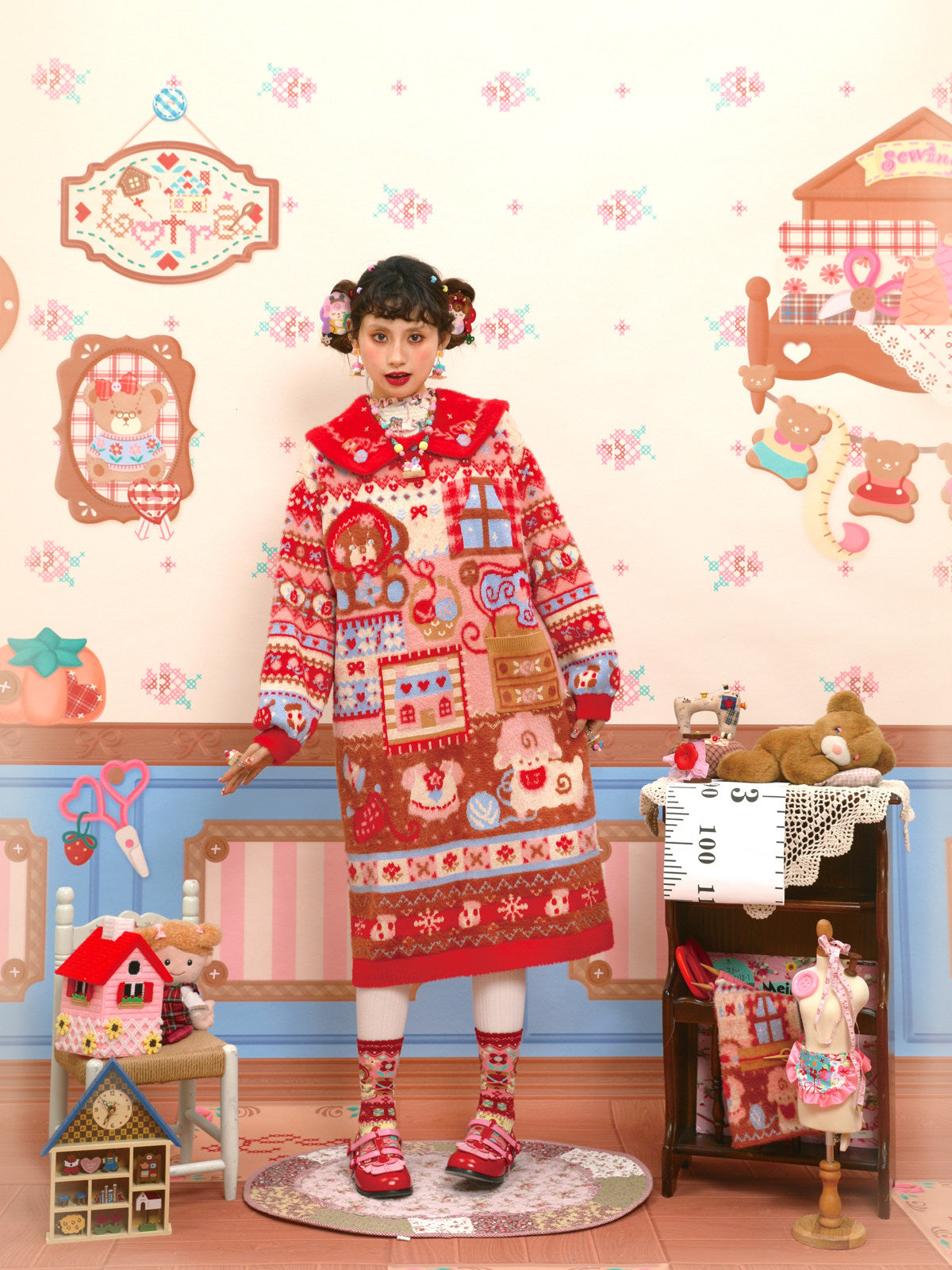 Lutra Jump - Decora Faux Fur Sailor Knit Dress dress Lutra Jump