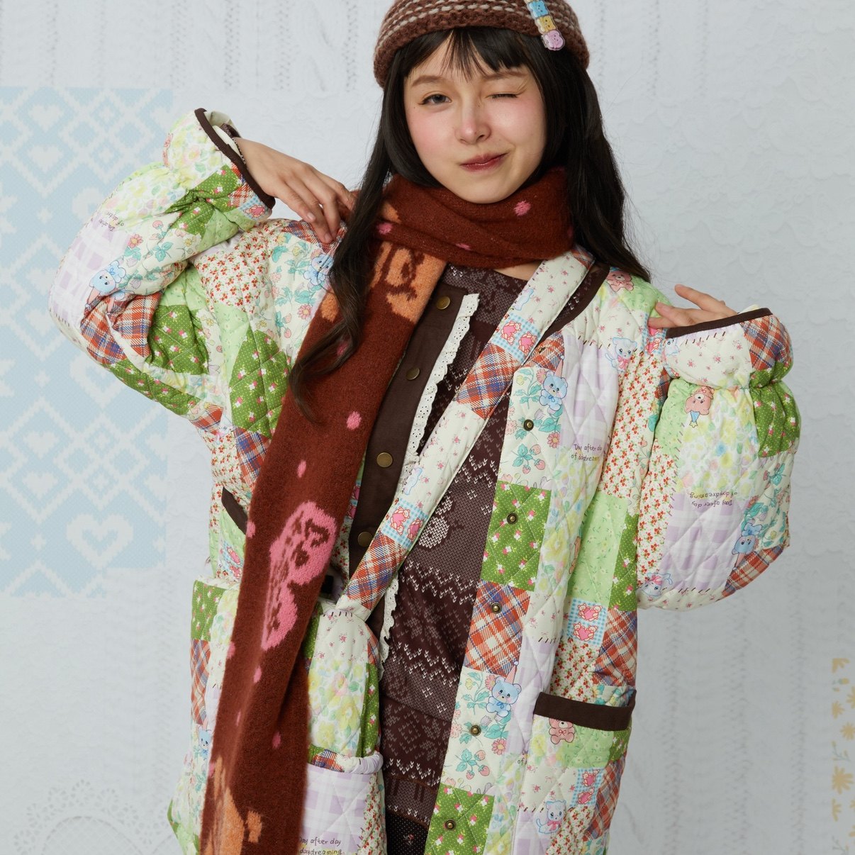 KaiXin hostel - Quilted Cute Print Padded Jacket coat KaiXin hostel