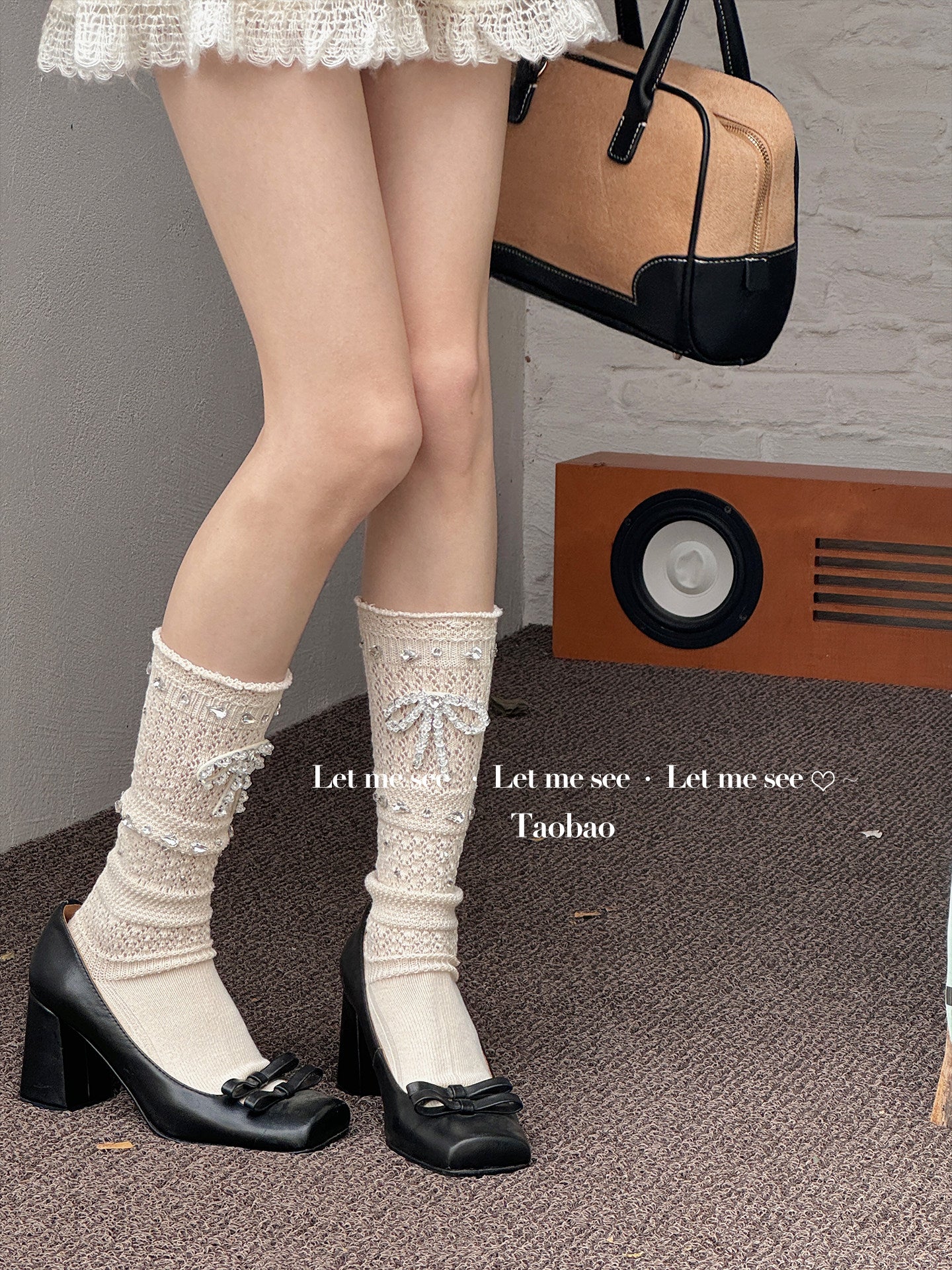 LET ME SEE - Ballet Bow Rhinestone Crew Socks socks let me see