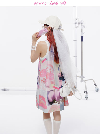 OOURSLAB - Pink Cartoon Print Knit Dress dress OOURSLAB