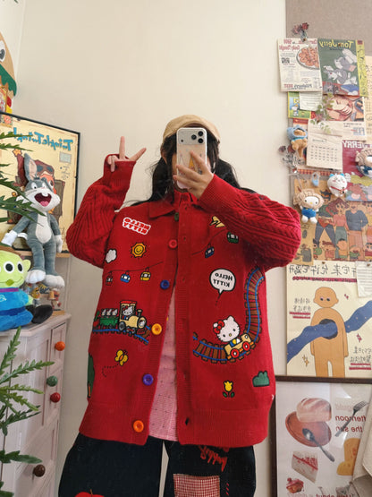 BIBULU - Retro Red Embroidered Sweater cardigan BIBULU