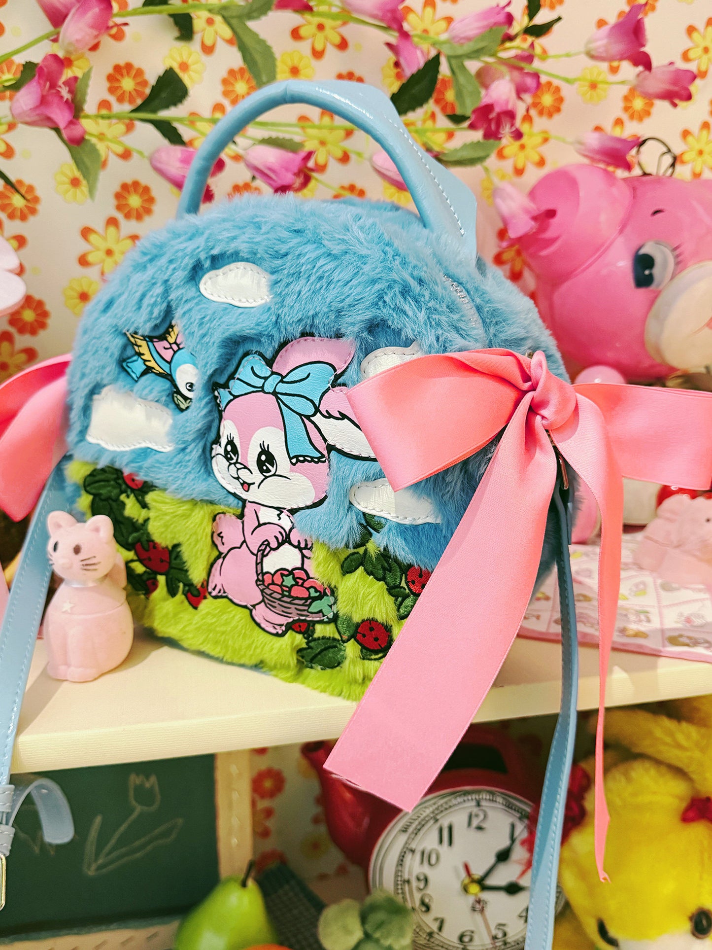 tntntutu - Kidcore Blue Bunny Plush Crossbody Round Bag bag tntntutu