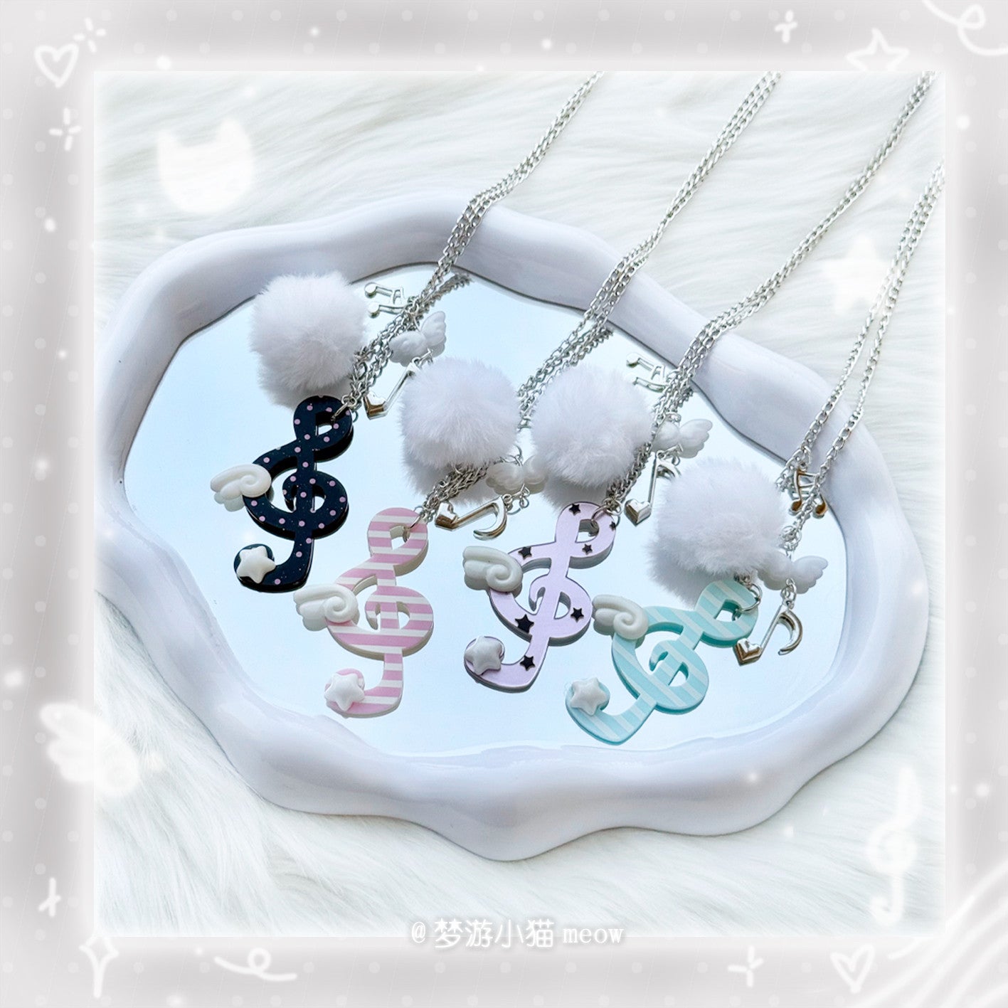 Vintage Polka Dot Music Note Necklace necklace Sleepwalking Cat