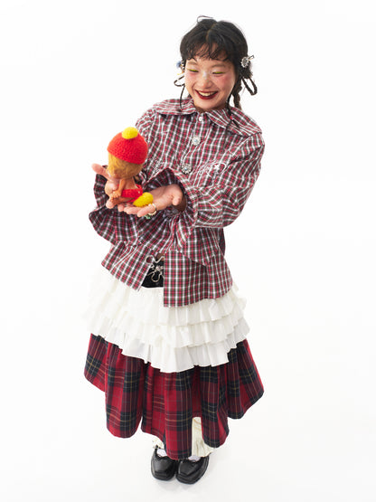 Sillysis - Kawaii Plaid Layered Doll Collar Blouse shirt sillysis