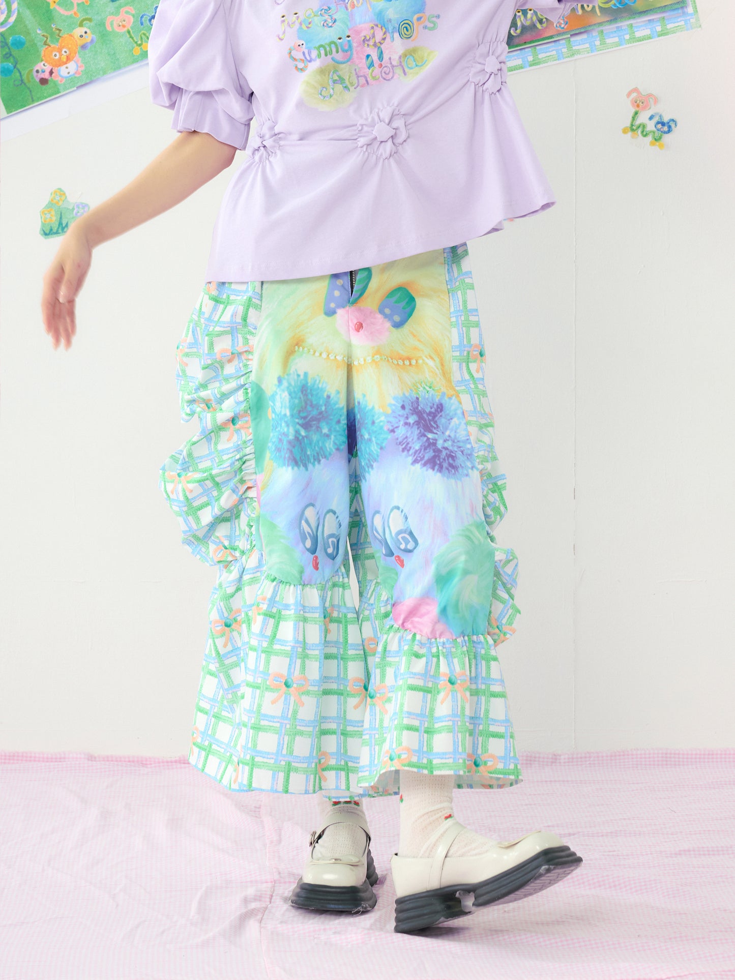 HELPHELP - Colorful Plaid Wide Leg Pants