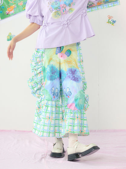 HELPHELP - Colorful Plaid Wide Leg Pants