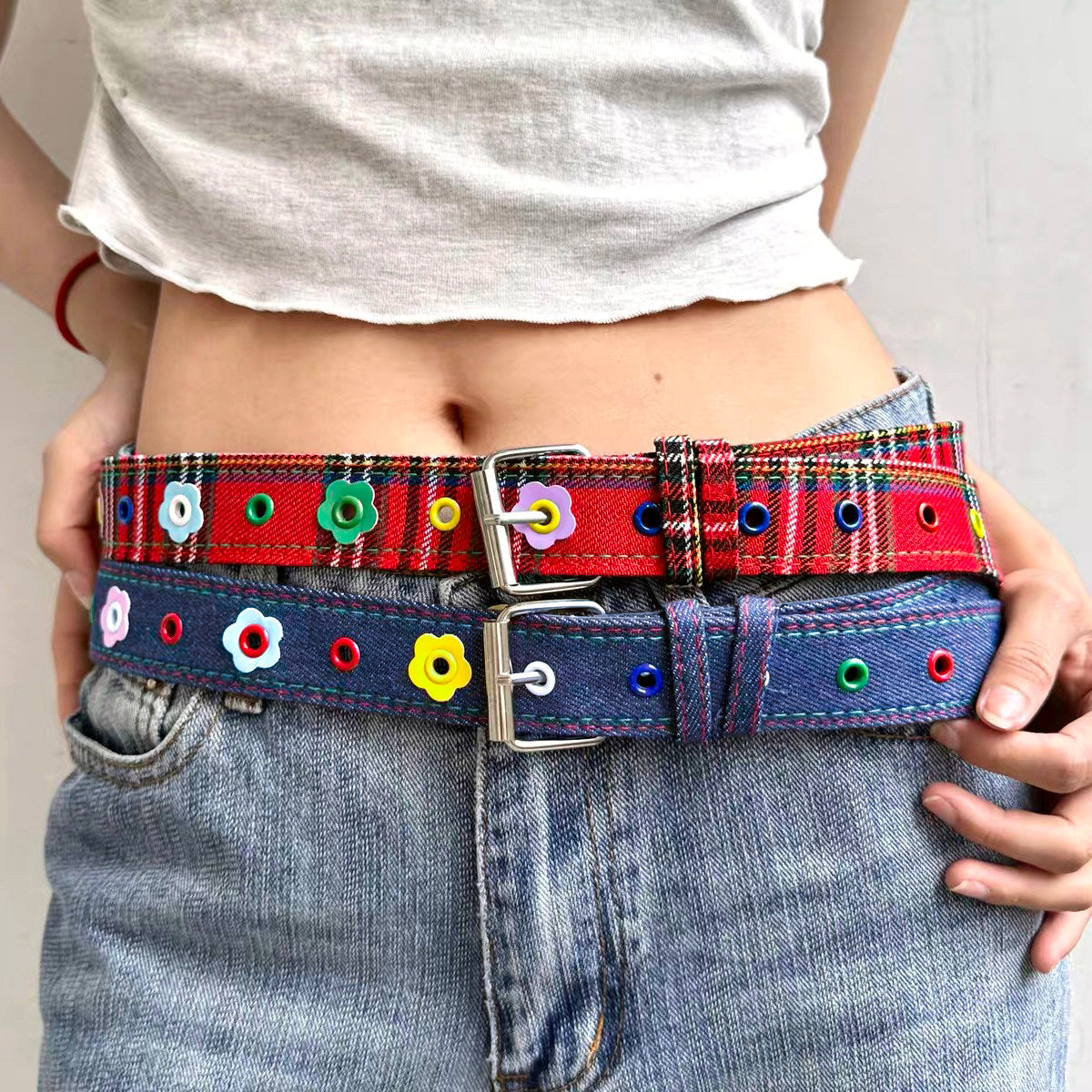Kiwi Store - Y2K Colorful Plaid Denim Belt belt kiwi store