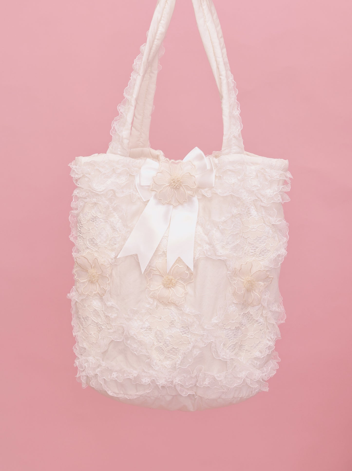 SemenCoicis - Kawaii Lace Satin Shoulder Bag bag SemenCoicis White