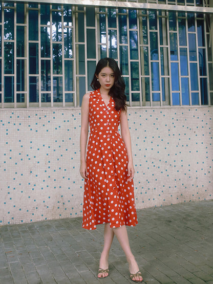 Nanjun Vintage - Red Polka Dot Chiffon Maxi Dress dress Nanjun Vintage
