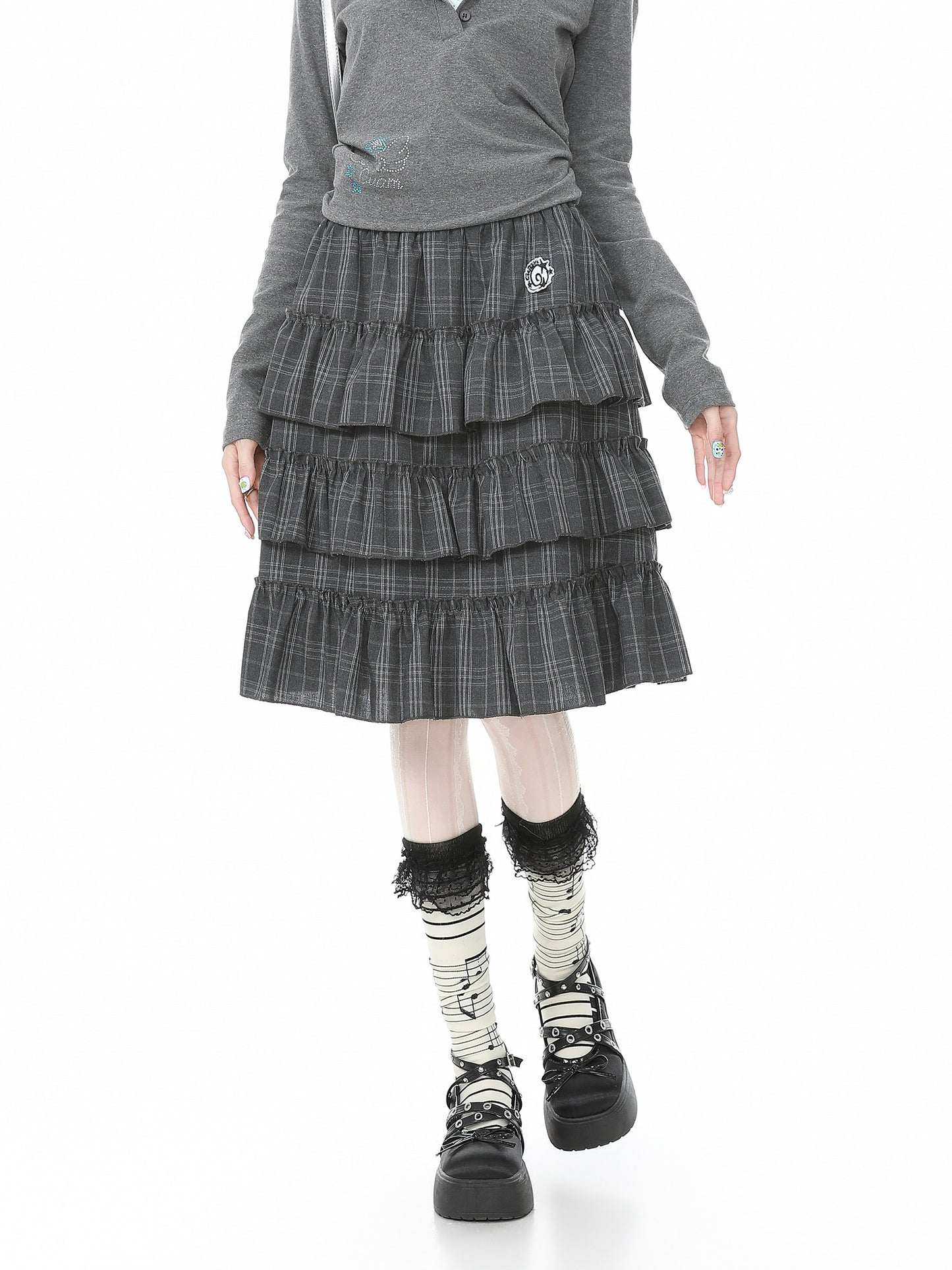 Languid Park - Plaid Ruffle Embroidered Skirt skirt Languid Park