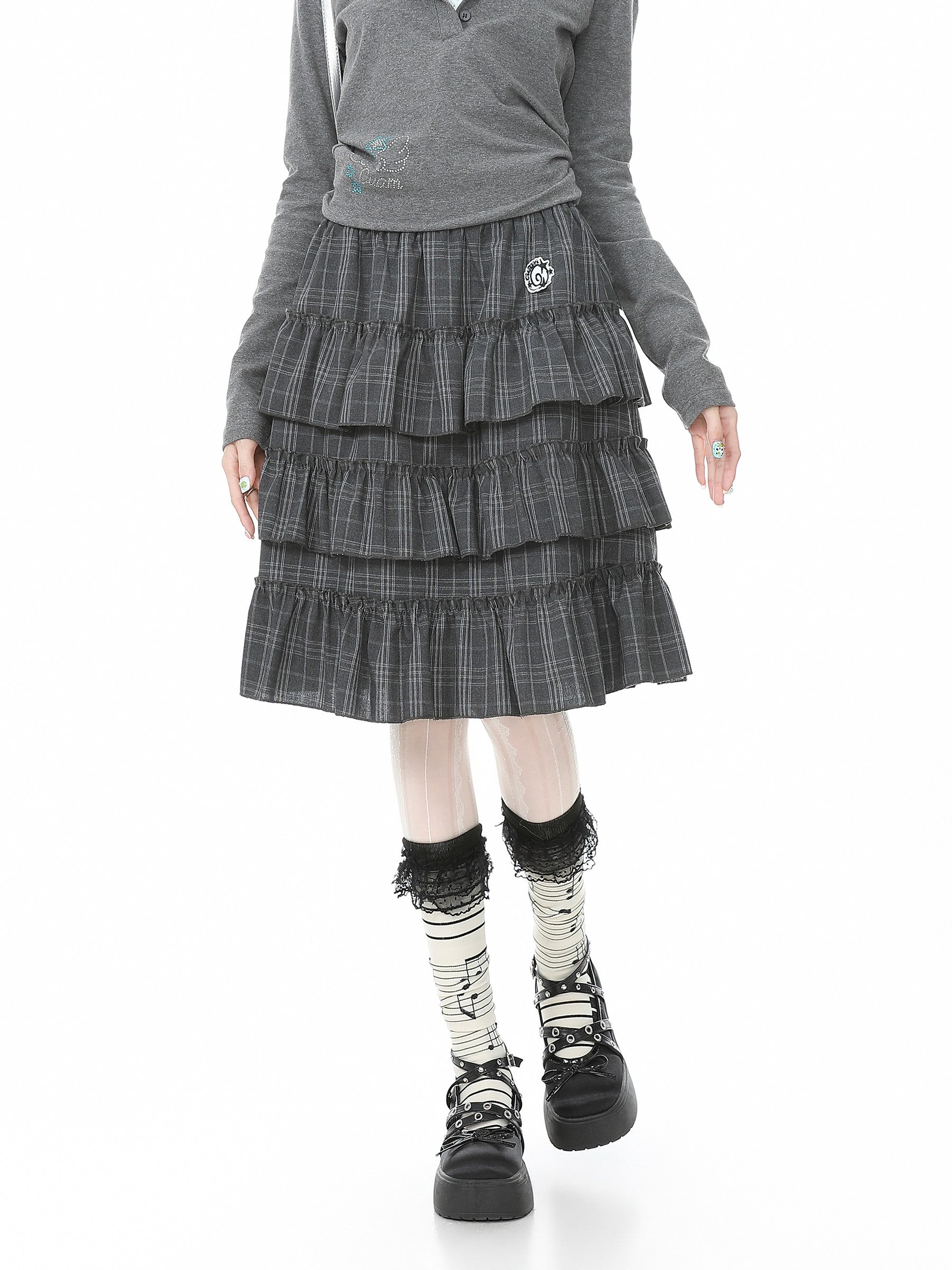 Languid Park - Plaid Ruffle Embroidered Skirt skirt Languid Park