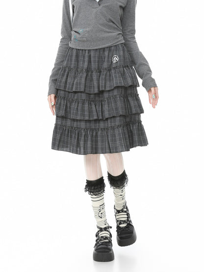 Languid Park - Plaid Ruffle Embroidered Skirt skirt Languid Park