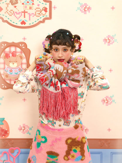 Lutra Jump - Decora Bunny Knit Fringe Scarf scarf Lutra Jump
