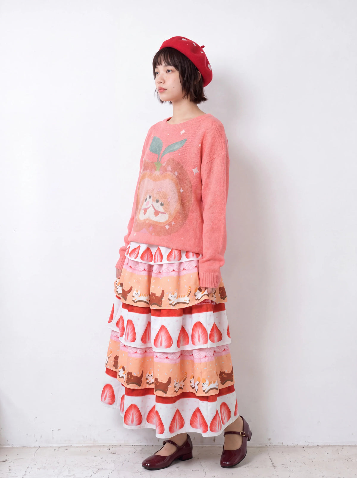 MeowMeow Bug - Strawberry Mille-Feuille Cat Layered Cake Skirt skirt MeowMeow Bug