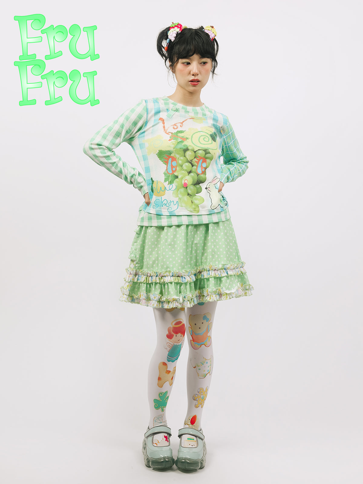 frufru Harajuku White Tights | Cookie Print Cute Stretchy Tights | 100% Cotton tights frufru