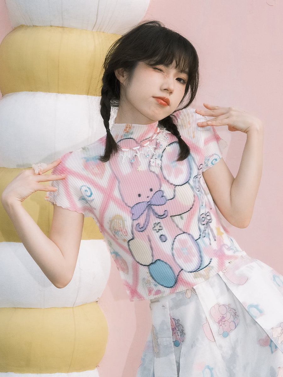 Meugler - Girly Rabbit Phone Pleated Top tshirt Meugler