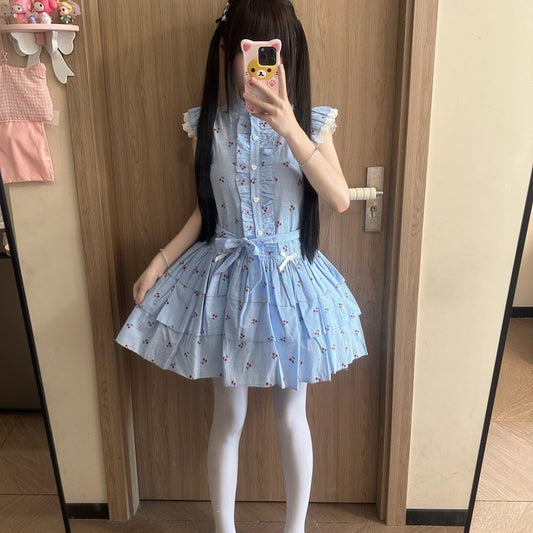 Blurred Bear - Blue Plaid Puff Sleeve Midi Dress dress Blurred Bear