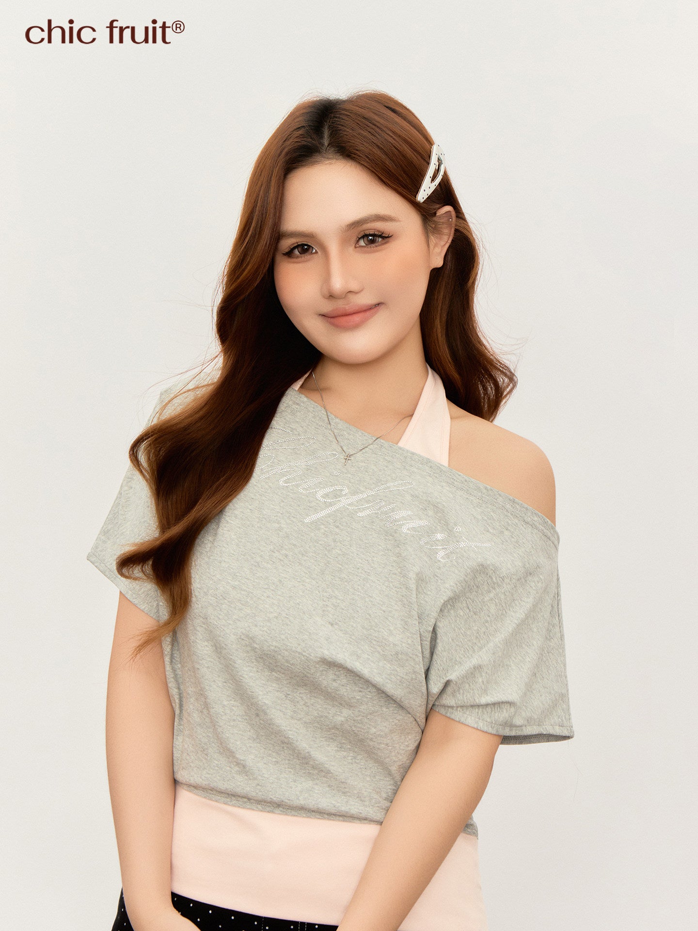 CHIC FRUIT - Colorblock Off-Shoulder T-Shirt tshirt Chic Fruit